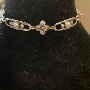 Sterling flower and pearl link bracelet